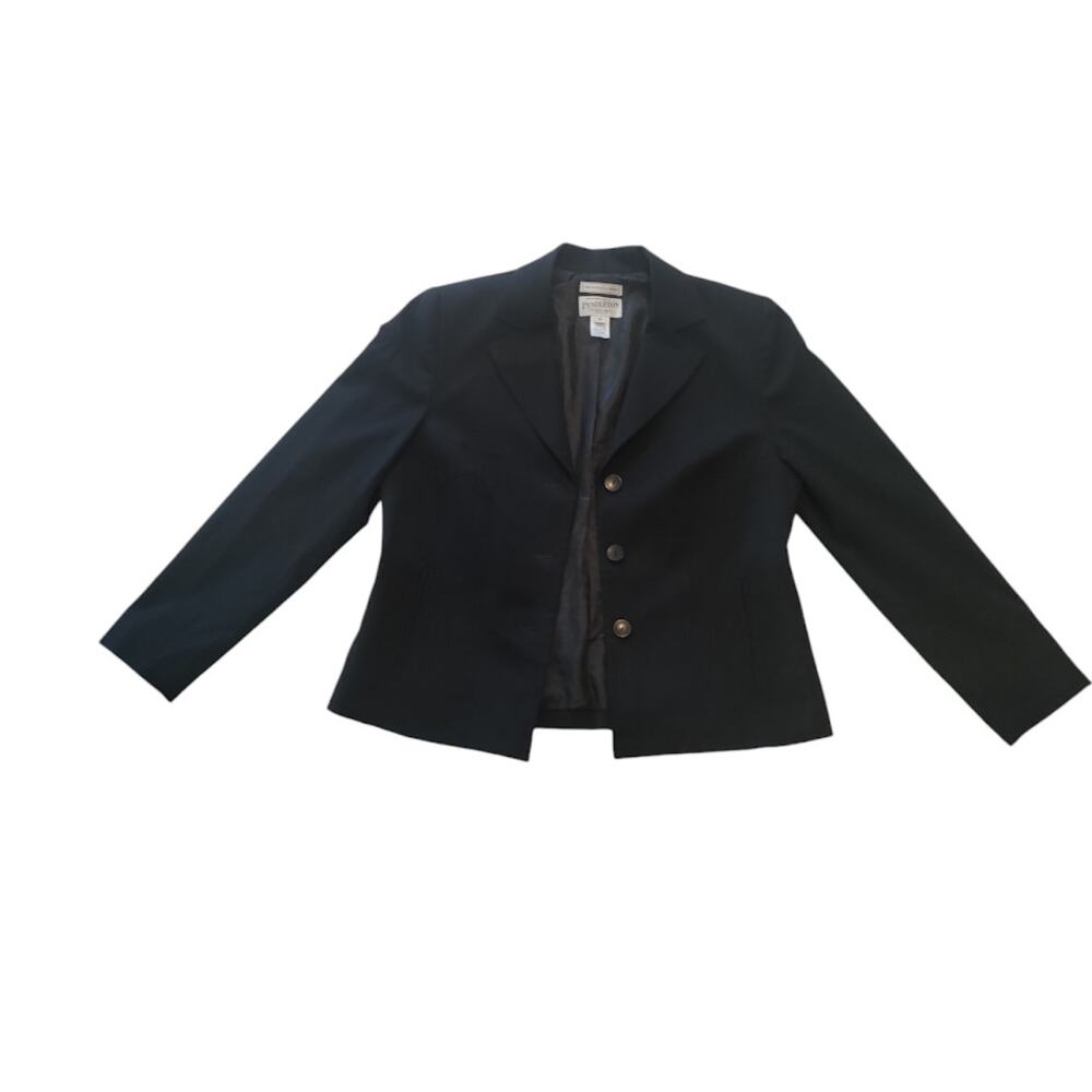 Pendleton Blazer Women's 10 Petite Button Black Suit Jacket Virgin Wool Lined